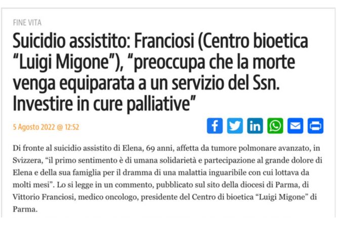 FINE VITA Suicidio assistito – AGENSIR Agosto 2022