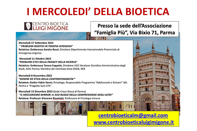 Mercoledì di Bioetica – Programma secondo semestre 2023